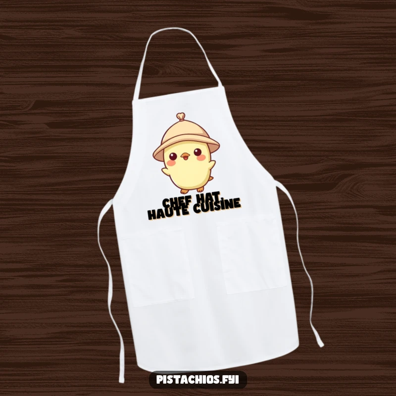 Funny apron showing a pistachio character dressed up with a tiny hat, perfect for culinary fun with nutty charm.