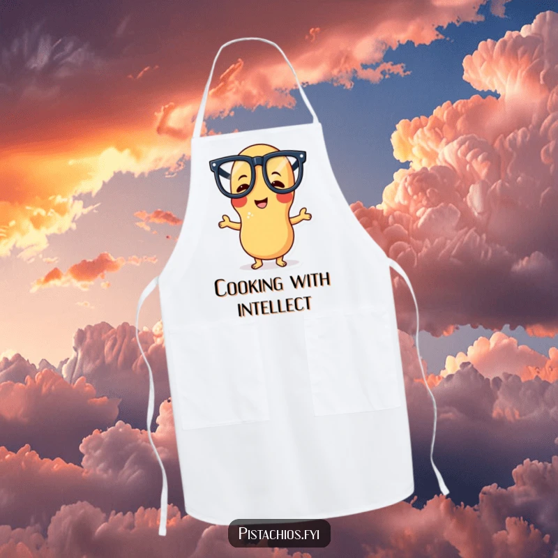 Funny apron featuring a giggling peanut character wearing playful glasses in a silly pose, ideal for adding humor to cooking.