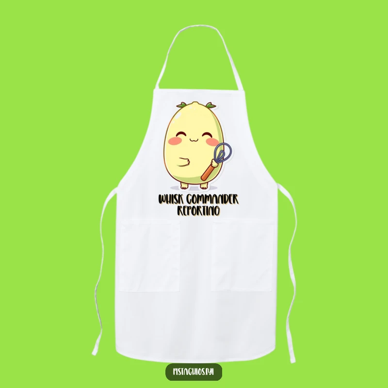 Funny Chef Pistachio Apron: Cheerful Rosy-Cheeked Baker with Whisk - Functional Funny Gift!