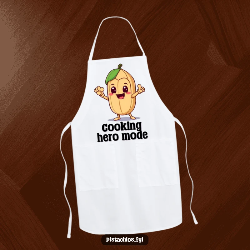 Funny Apron featuring a delighted Brazil nut character striking a heroic pose, ready to tackle any cooking challenge with humor.