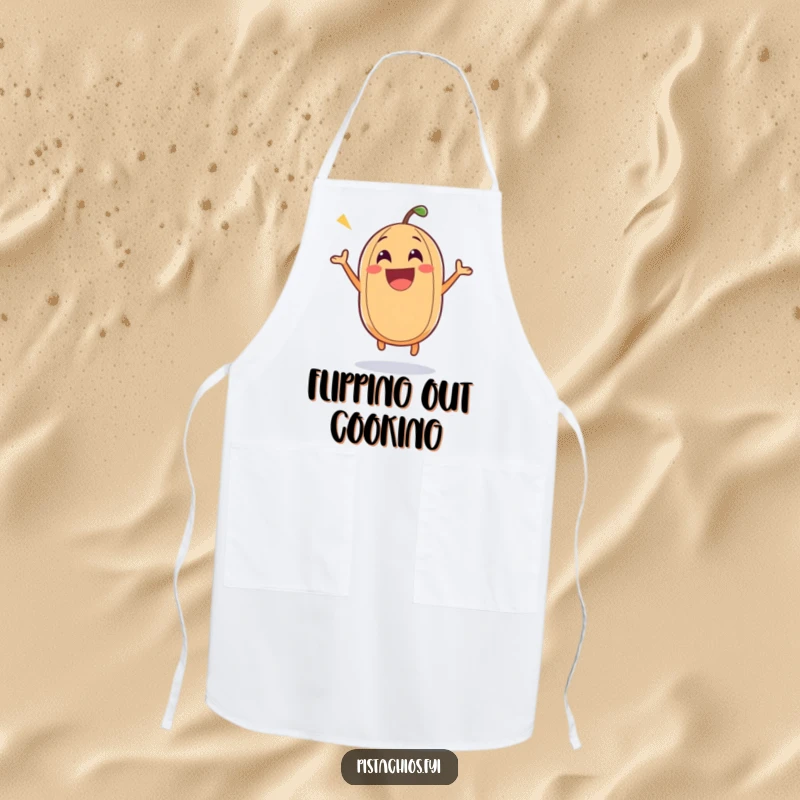 Funny nut apron depicting an excited nut character bouncing with pure joy, adding humor and energy to kitchen activities.