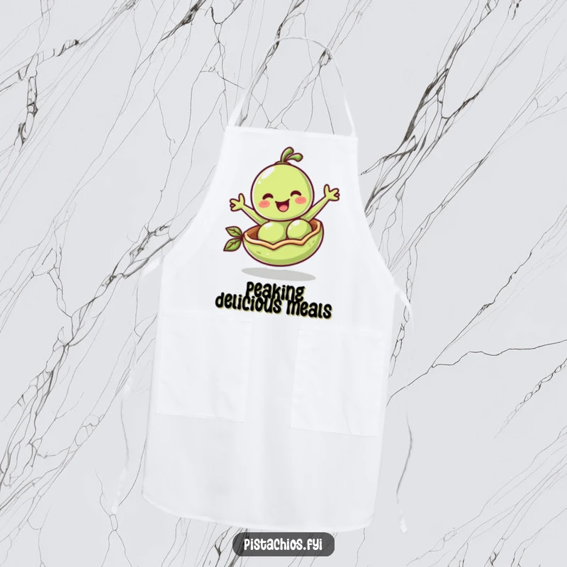 Funny Apron: A cheerful pea bounces in its pod, a humorous and practical design for kitchen tasks.