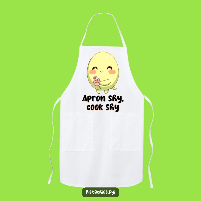 Funny Shy Pistachio Apron: Cute Blushing Nut Chef with Flower, Ideal Funny Kitchen Gift!
