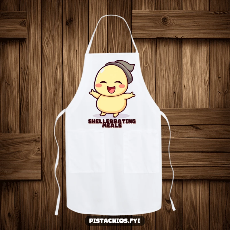 Funny apron featuring a winking cashew character doing a lively jig, perfect for kitchen duties and adding nutty humor to cooking sessions.