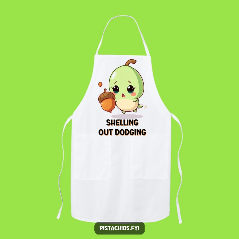 Funny Pistachio Apron: Surprised Chef Dodging Acorn