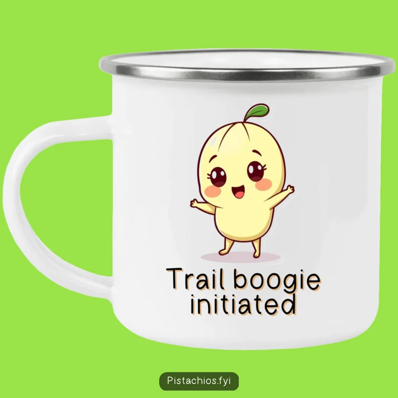 Funny Dancing Pistachio Camp Mug - Cheerful Character Outdoor Gift
