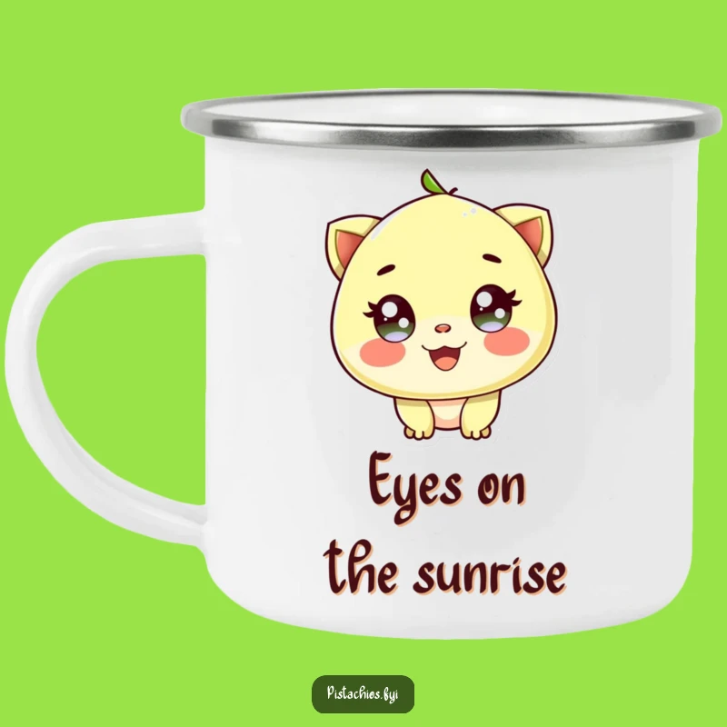 Funny Delighted Pistachio Sparkling Eyes Camping Mug - Radiant Outdoor Fun, Great Gift