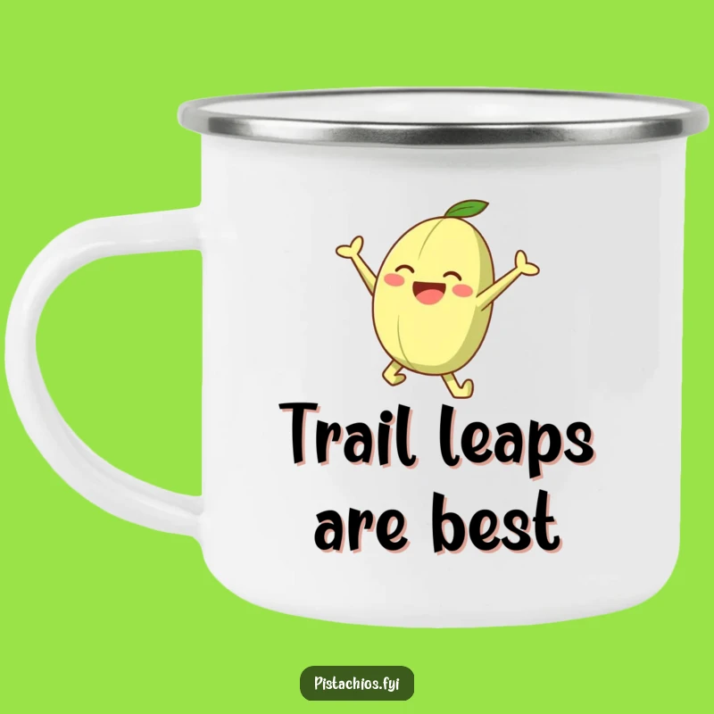Funny Joyful Leaping Pistachio Camping Mug - Adventure Ready Nutty Fun, Great Gift