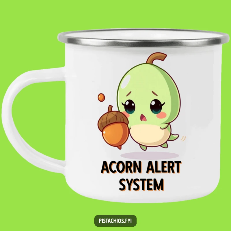 Funny Pistachio Camping Mug: Acorn Dodge Adventure