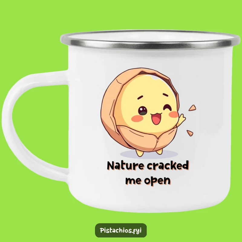 Funny Surprised Pistachio Camping Mug: Enjoy Your Brew with Hilarious Cracks