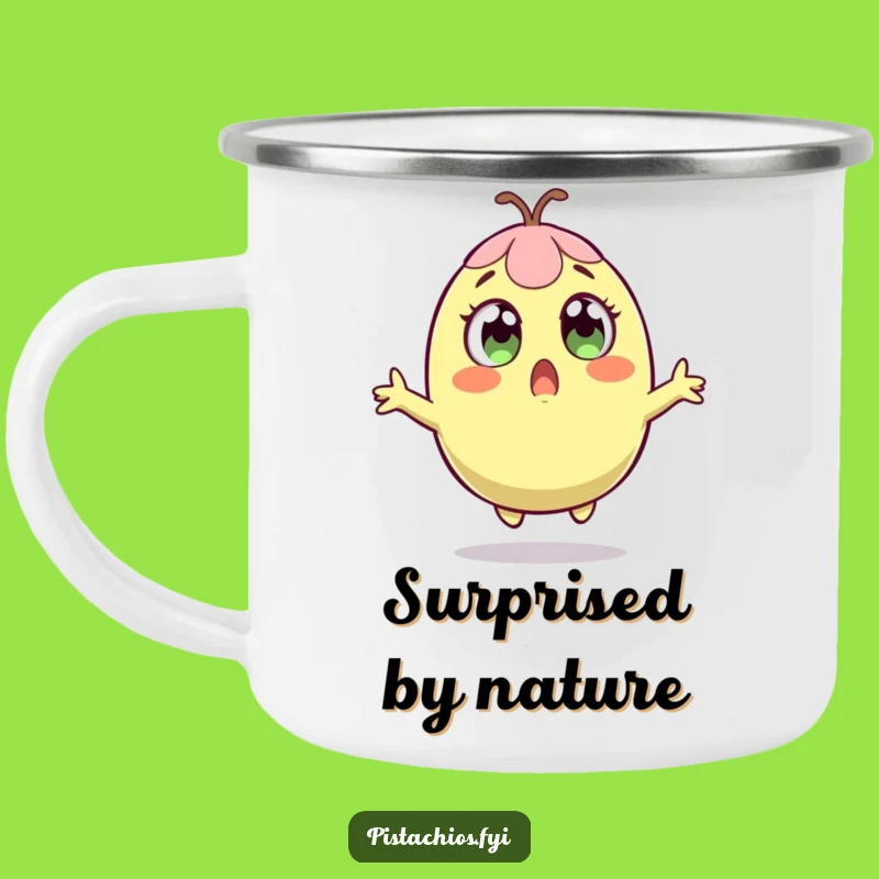 Funny Surprised Pistachio Camping Mug: Shocking Campfire Laughs, Gift