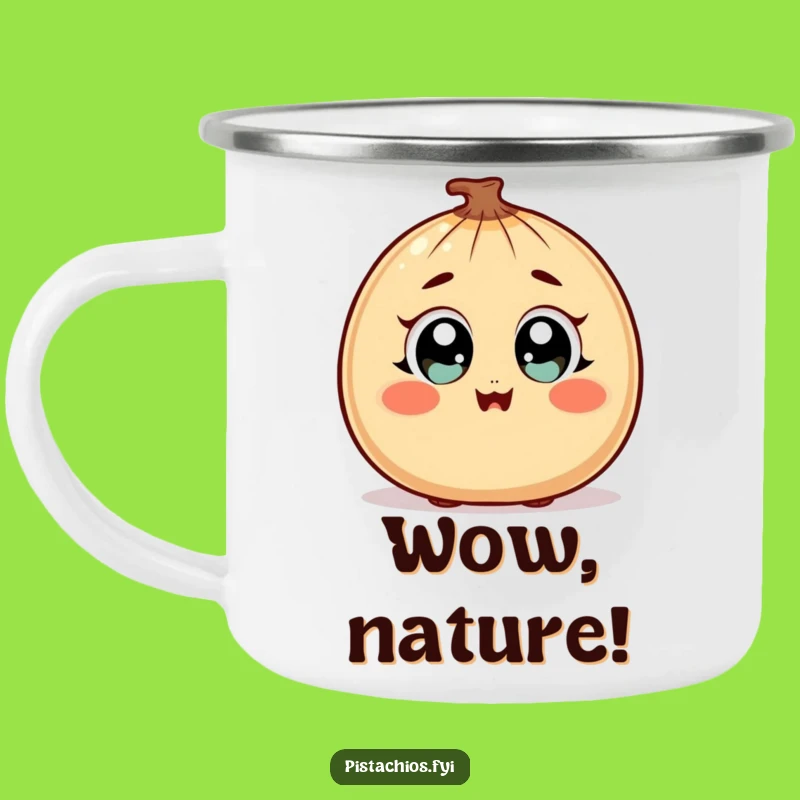 Funny Surprised Nut Camping Mug: Happy Sips, Blushing Character, Outdoor Fun