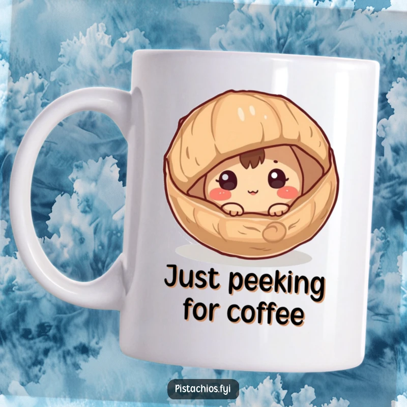 Funny Hazelnut Mug: A curious hazelnut character peeking playfully from its husk, offering a moment of nutty surprise and delight.