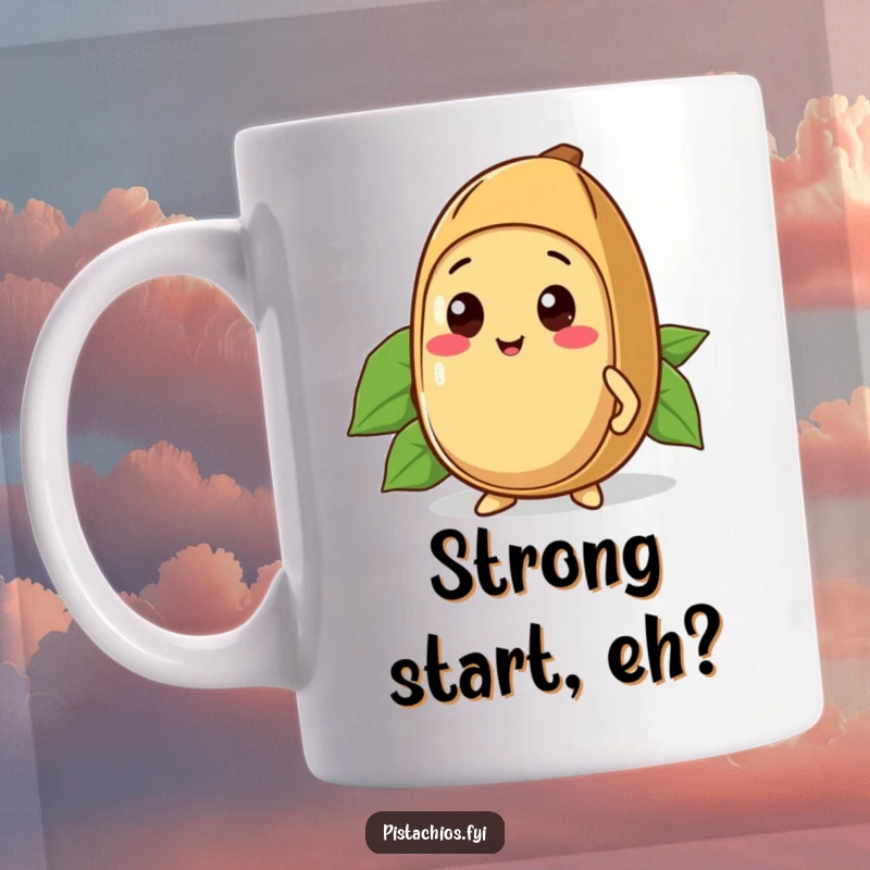 Funny Kawaii Brazil Nut Mug: A cute Brazil nut character looking proud of its strong, sturdy shell, exuding confidence.
