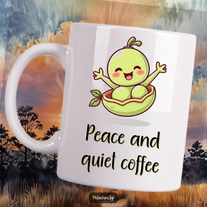 Funny Mug: A cheerful pea joyfully bounces inside its pod, symbolizing happiness and humor.