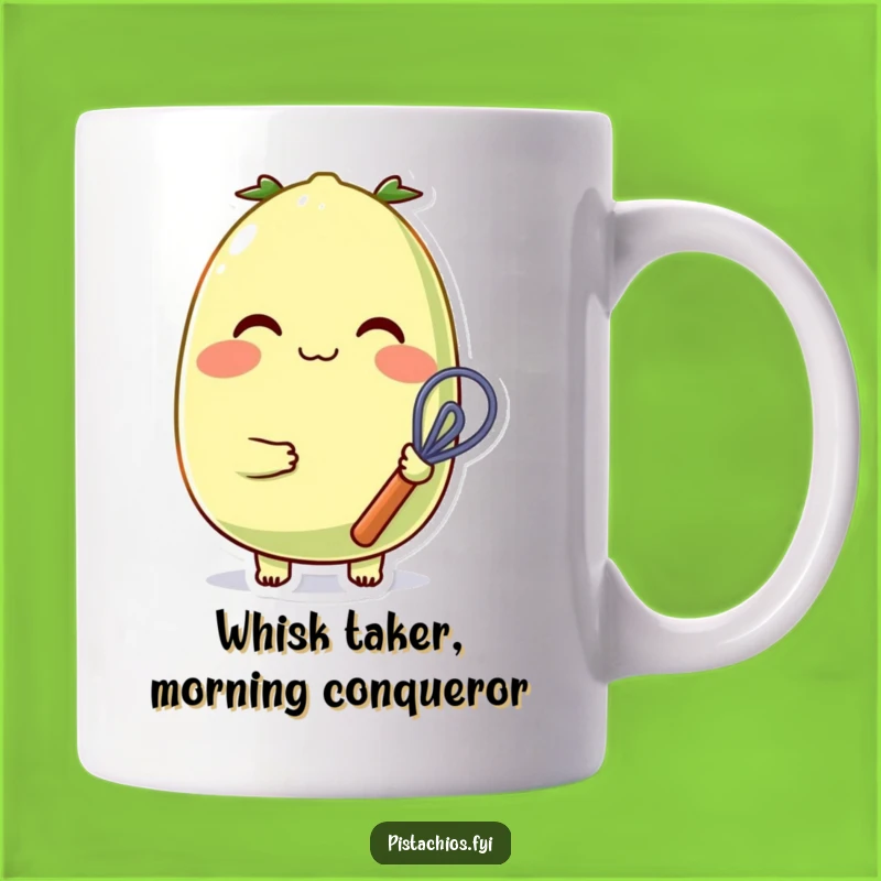 Funny Pistachio Chef Mug: Cheerful Baker Whisking Up Joyful Treats - A Perfect Funny Gift!
