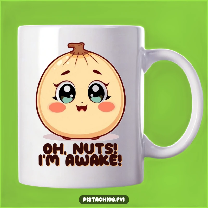 Funny Surprised Nut Mug: Happy Eyes, Blushing Character, Great Gag Gift