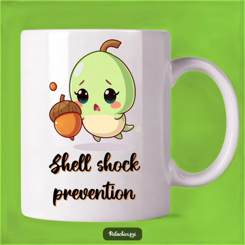 Funny Surprised Pistachio Mug Gift: Dodging Acorn Mishap