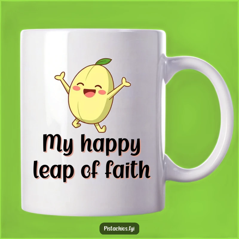 Funny Joyful Leaping Pistachio Character Mug - The Perfect Funny Gift for Nut Lovers