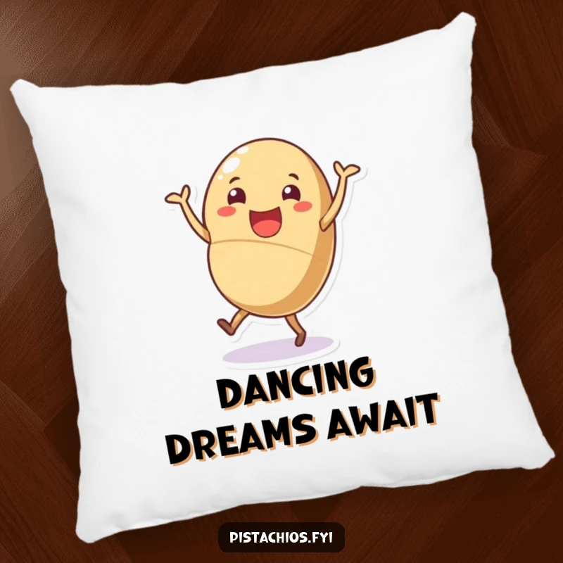 Funny nutty dance pillow, cheerful shelled nut character dancing joyfully, soft and humorous decor for ultimate comfort.