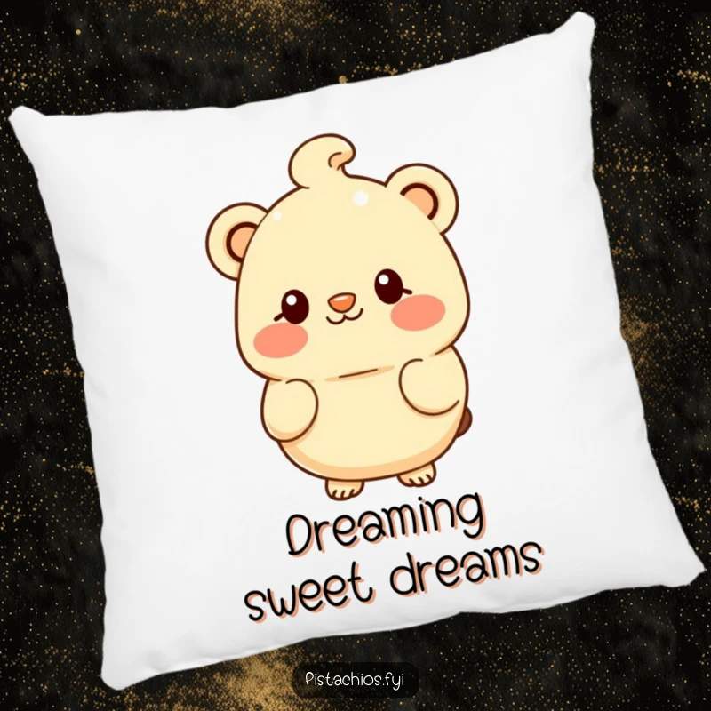 Funny pillow design of a shyly smiling macadamia nut character, adding a touch of soft, blushing charm to decor.