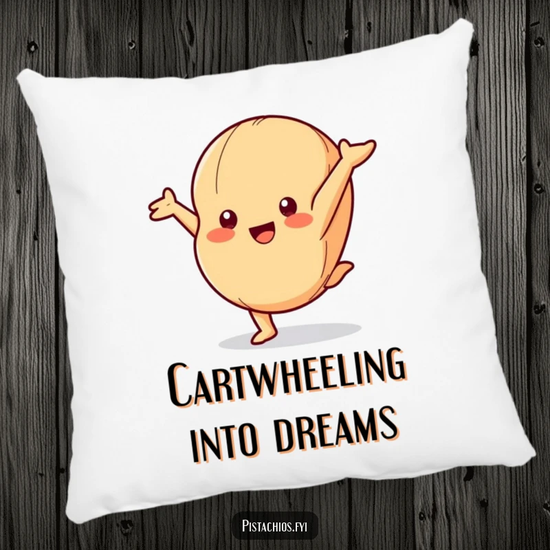Funny Pillow: A Playful Macadamia Nut Character Hilariously Doing a Cartwheel with Comical Agility.