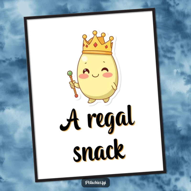Funny pistachio wearing a tiny crown and holding a miniature scepter, a charming digital art print for immediate download.