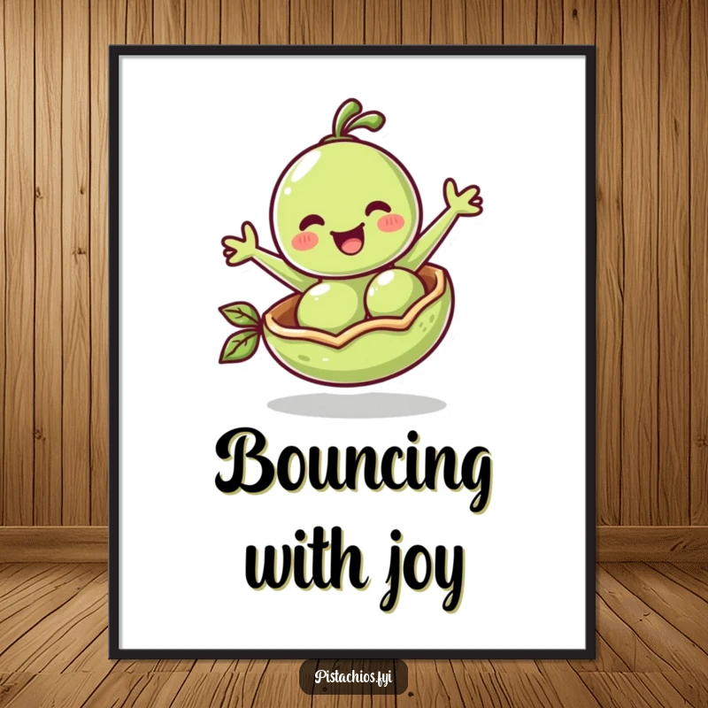Funny Digital Art Print: A cheerful pea joyfully bounces inside its pod, offering vibrant humor and happiness.