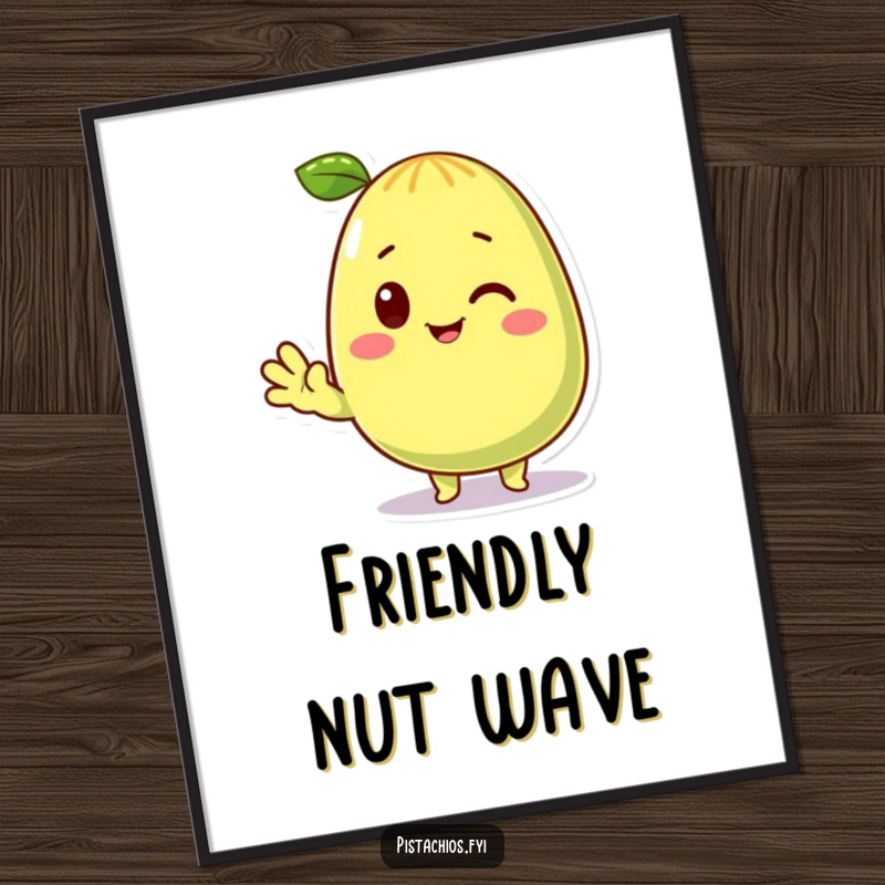 Funny Digital Art Print of a cheerful pistachio character waving hello. A beautiful and funny gift you can download instantly.