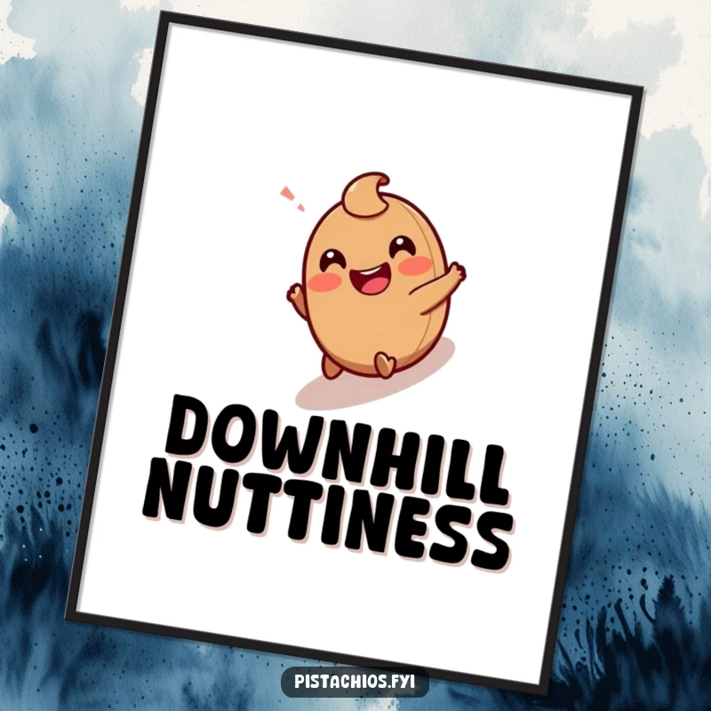 Funny Digital Art Print: A Giggling Hazelnut Character Hilariously Rolling Downhill with Unbridled Joy.