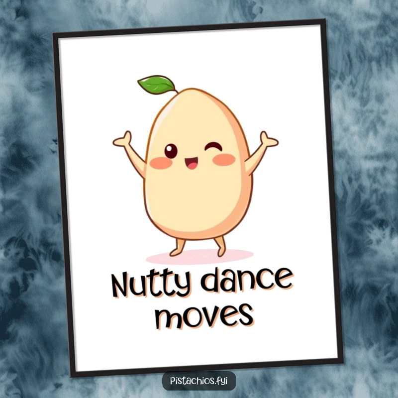 Funny Kawaii Cashew Digital Art Print: A cute kawaii cashew character doing a happy dance, offering an instant, joyful, and humorous art piece.