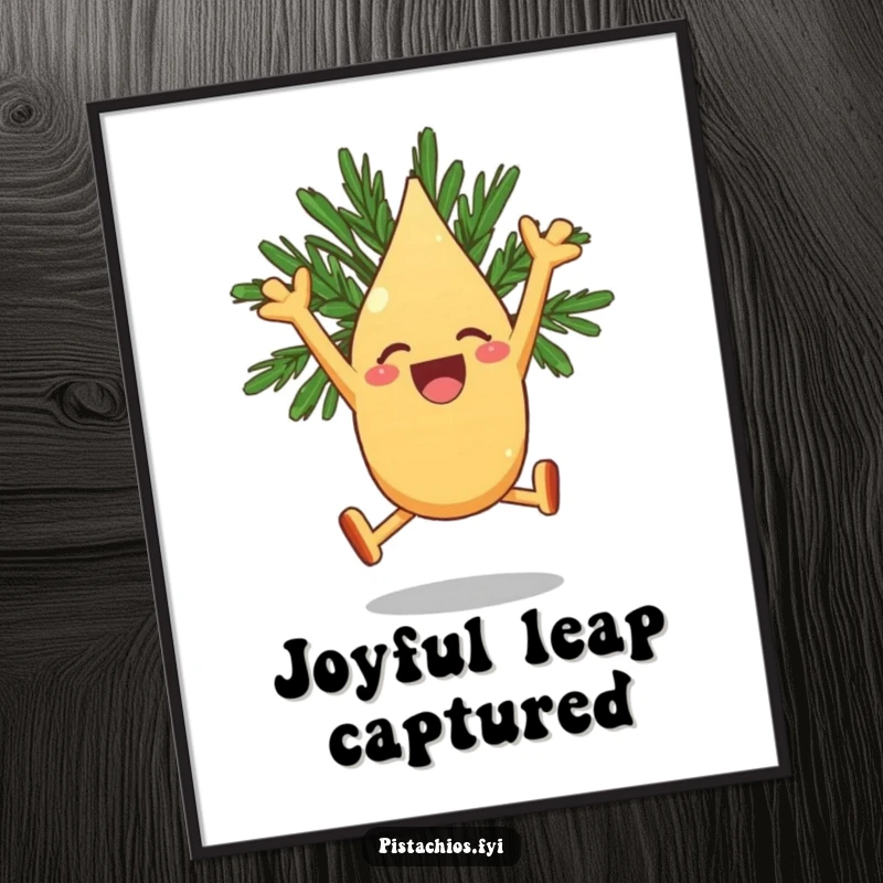 Funny Digital Art Print: A Joyous Pine Nut Character Hilariously Leaping with Exuberant Excitement.
