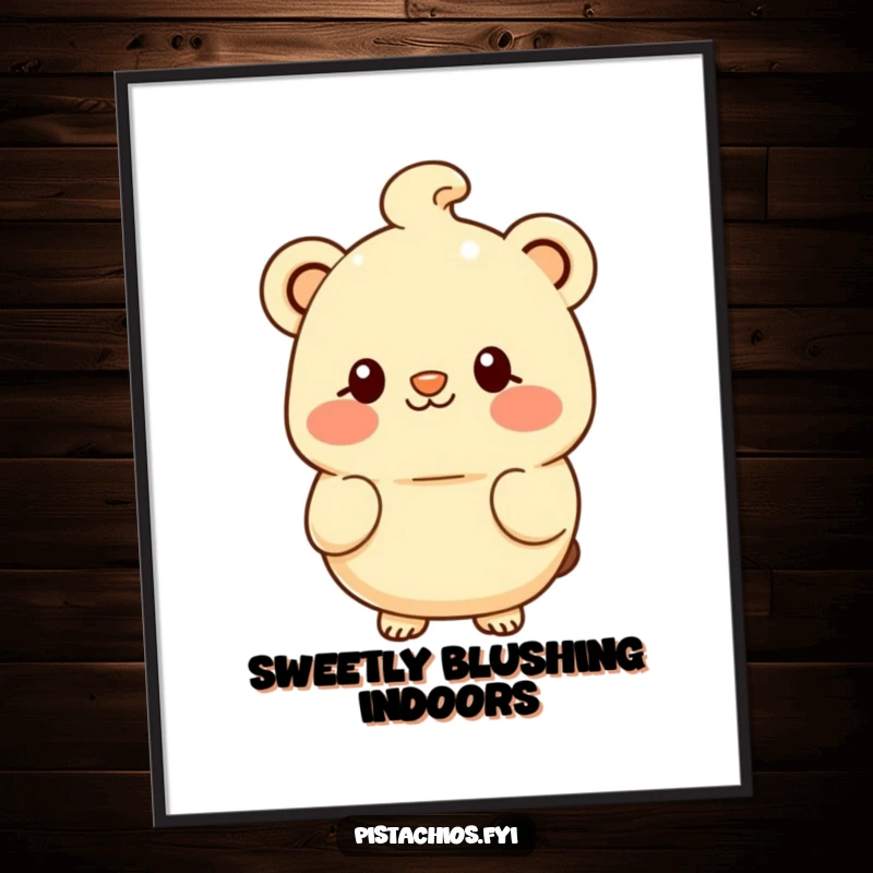 Funny digital art of a shyly smiling macadamia nut character, conveying sweet charm and gentle warmth.