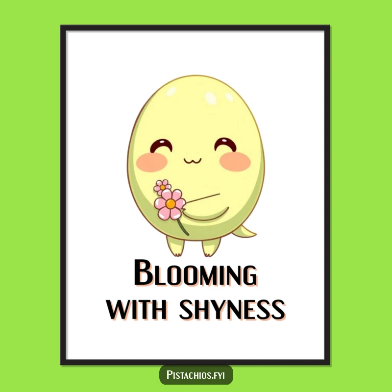 Funny Shy Pistachio Digital Art: Blushing Nut with Flower, Instant Download Funny Gift!