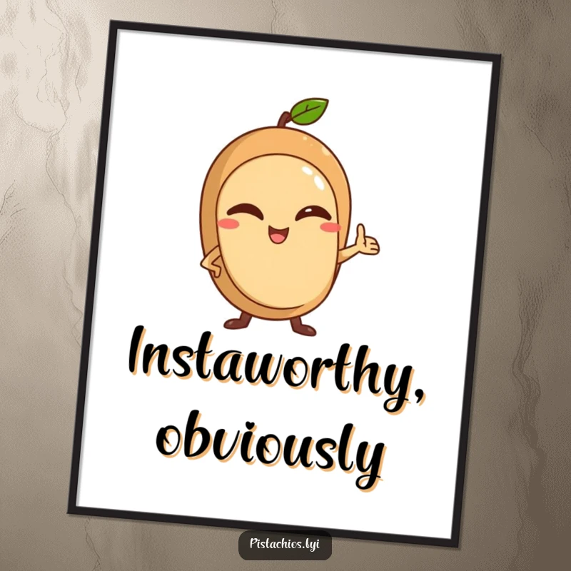 Funny Digital Art Print of a winking nut character striking a confident pose, ready for immediate humorous display.