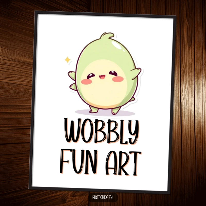 Funny digital art print of a wobbly pistachio character in a playful wobble, ideal for instant humorous and whimsical decor.