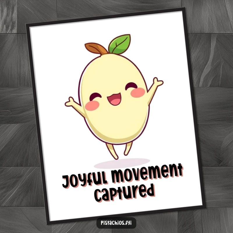 Funny digital art print of a pistachio dancing with joy, perfect for printable wall decor bringing instant happiness.