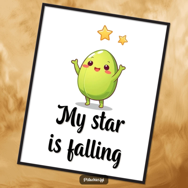 Funny Pistachio Nut Digital Art Print: Green pistachio with arms reaching for a star, bringing humorous charm to any screen.