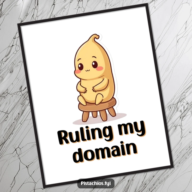 Funny digital art of a regal Brazil nut character sitting majestically on a stool, exuding calm and noble vibes.