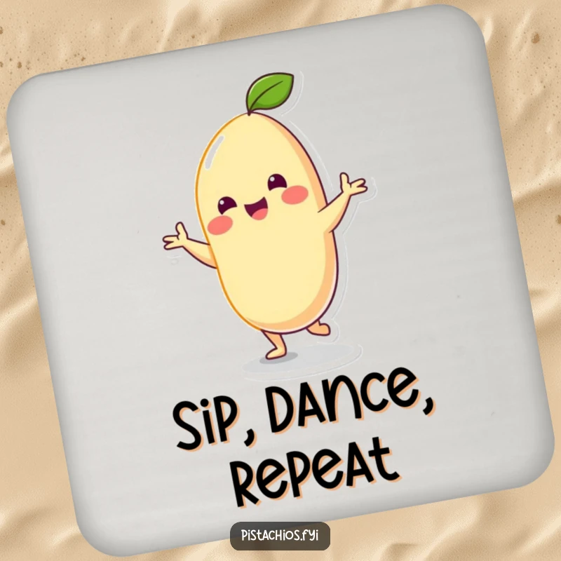 Funny Coaster: Cheerful cashew character doing a silly dance, protecting tables with a side of nutty, humorous charm and vibrant design.