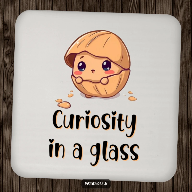 Funny Coaster featuring a curious pecan character peeking out from its cracked shell, adding a touch of playful mystery to any surface.