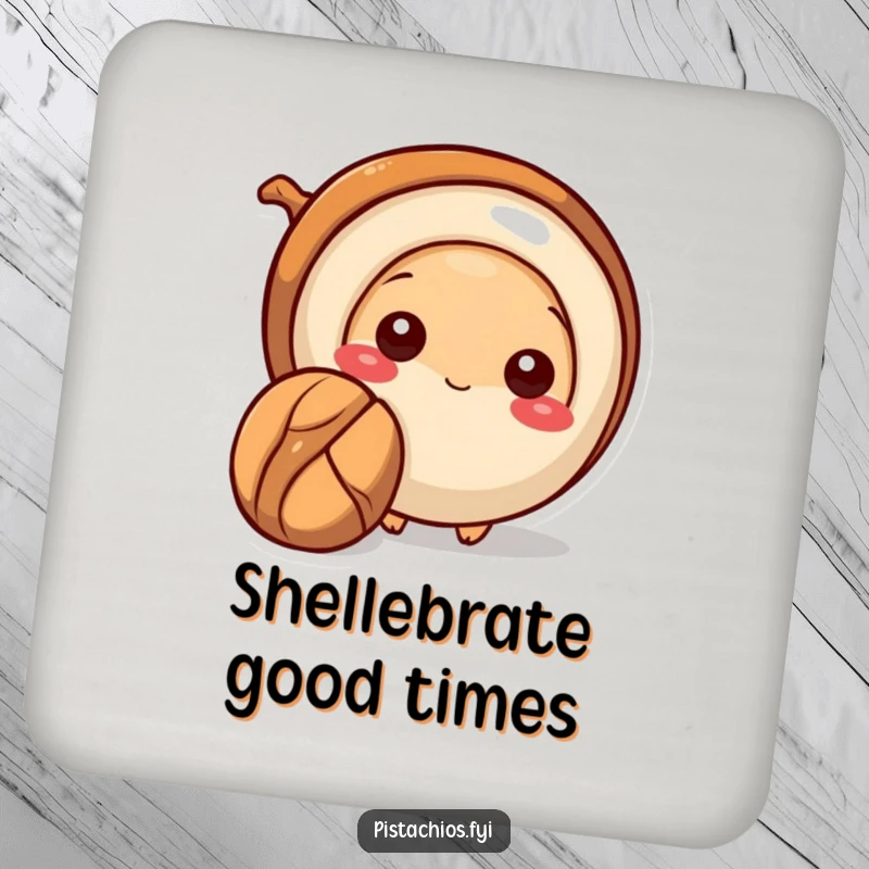 Funny Pecan Coasters featuring a shy pecan peeking out, adding humorous and cute protection to tables with a touch of whimsy.