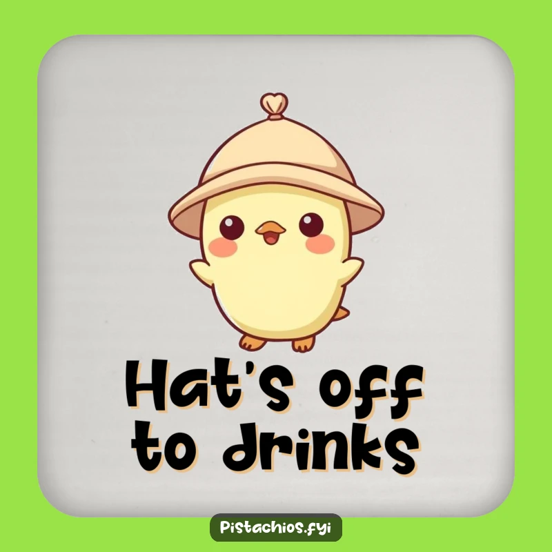 Funny Pistachio Character Tiny Hat Coaster - Stylish Nut Defense, Perfect Funny Gift