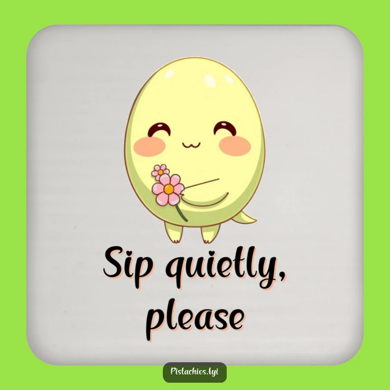 Funny Shy Pistachio Coaster: Cute Blushing Nut with Flower Protection, Perfect Funny Gift!
