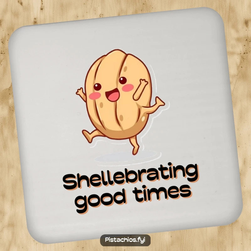 Funny drink coaster featuring a dynamic walnut character doing a cartwheel, shell intact, adding playful decor.