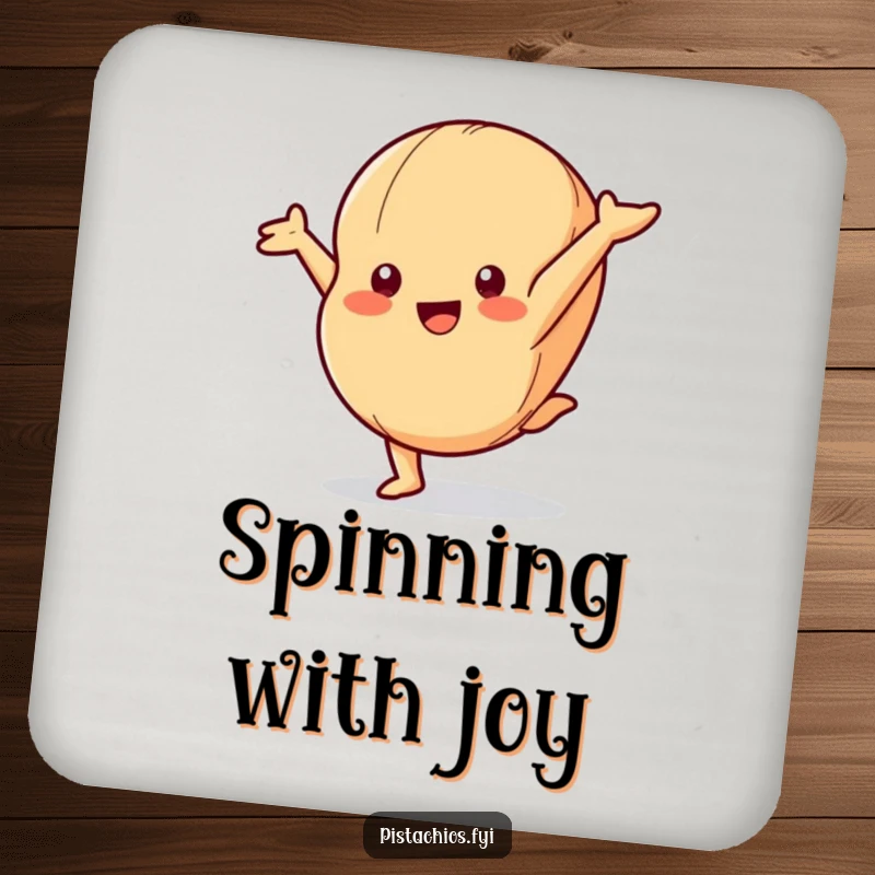 Funny Drink Coaster: A Playful Macadamia Nut Character Hilariously Cartwheeling with Joy.