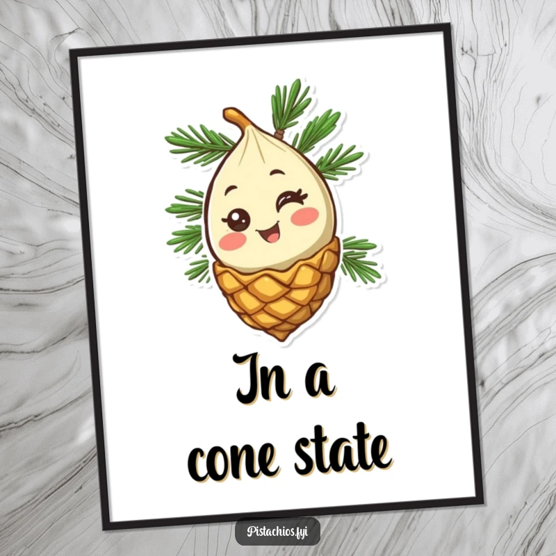 Funny Pine Nut Poster: A happy pine nut character winking from its cone, adding a dose of humor and cheer to any wall.