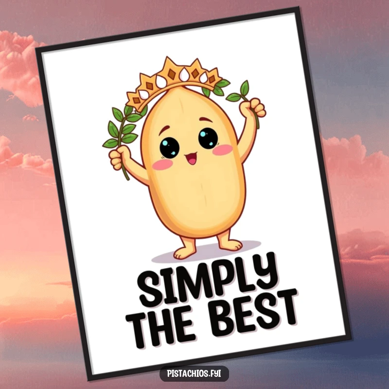Funny Poster: A triumphant nut character proudly holding a tiny laurel wreath, exuding an aura of victory and accomplishment.