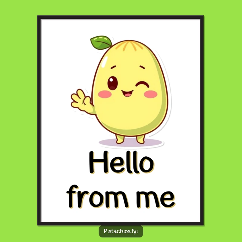 Funny Waving Pistachio Poster: Nutty Wall Art, Cheerful Character Design, Unique Funny Gift
