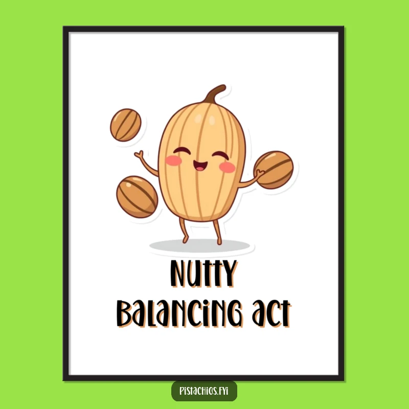 Funny Walnut Juggler Poster: Artful Display of a Winking Nut's Skill